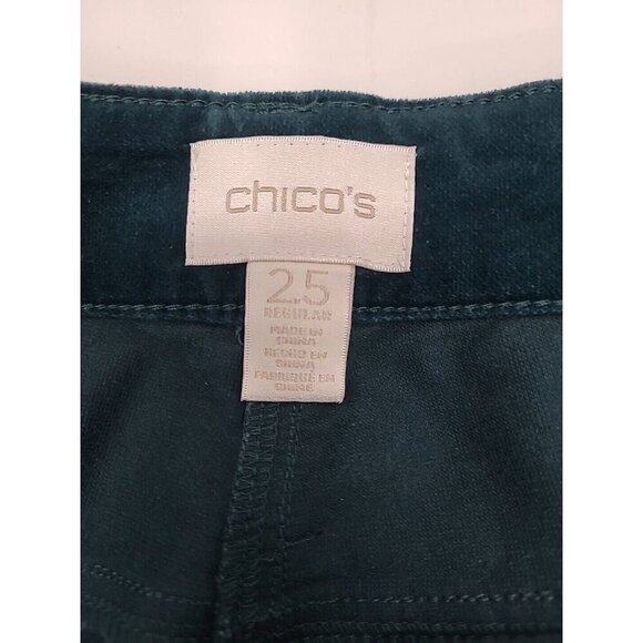 Chico's Green Velvet Pants Women's Size Large Rhinestone Accents Straight Leg - Picture 4 of 7